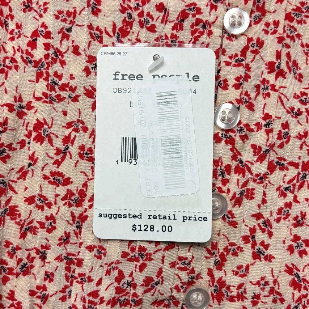 NWT Free People One Fine Day Mini Dress in Tea Combo Size S Red Floral Print
